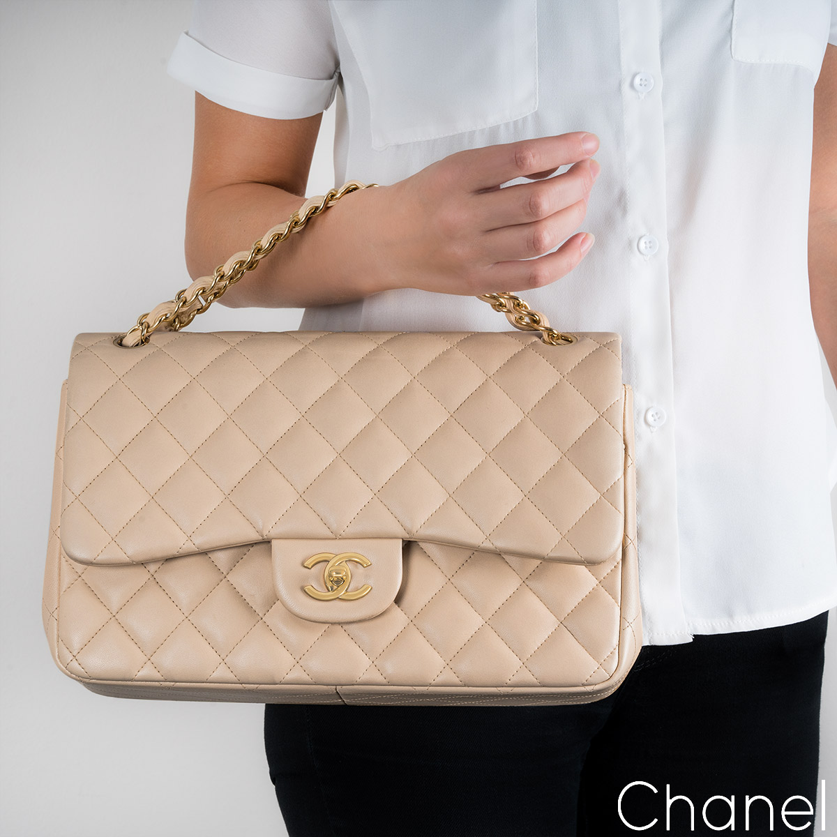 Chanel Grand Shopper Tote (GST) Bag Beige Quilted Caviar